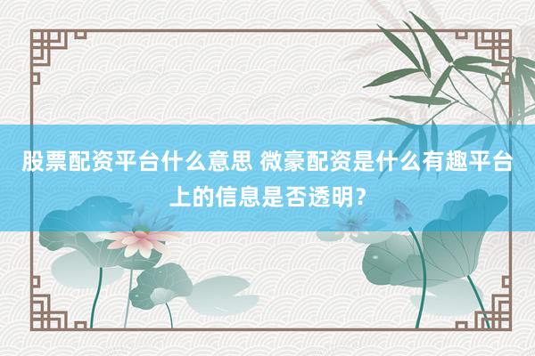 股票配资平台什么意思 微豪配资是什么有趣平台上的信息是否透明？