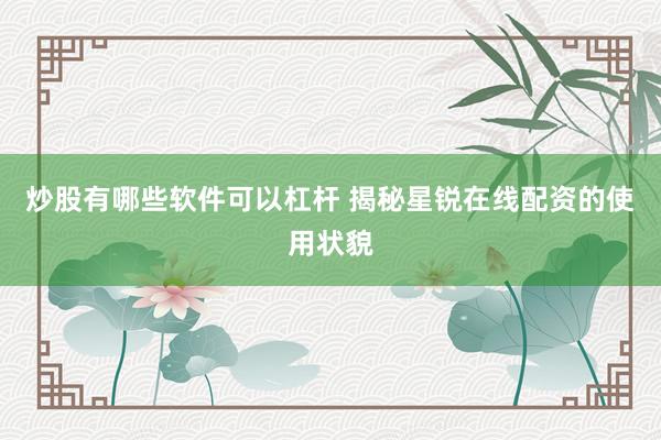 炒股有哪些软件可以杠杆 揭秘星锐在线配资的使用状貌